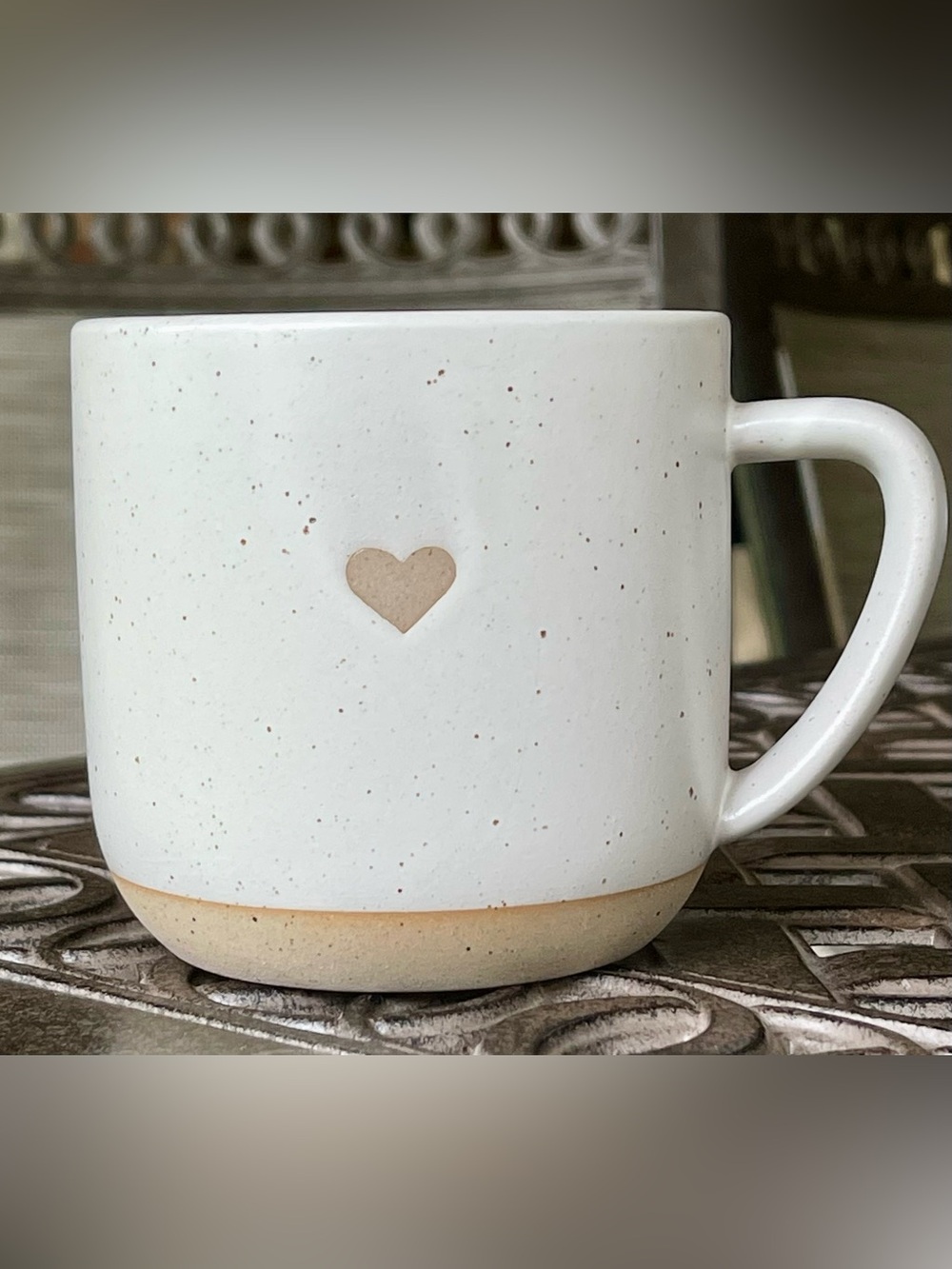 Hearth & Hand With Magnolia Stoneware Coffee Mug Speckled Cream Heart 12oz NWOT